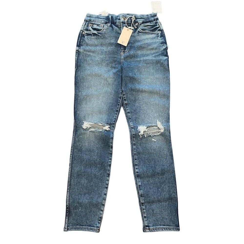 NWT Good American 8/29 Good Curve Skinny Crop Jeans High Rise Distressed